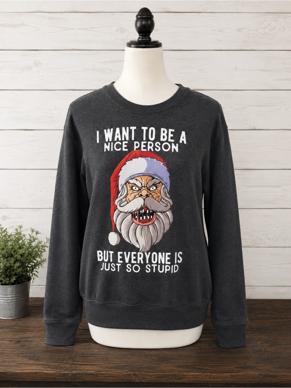 Port and Company Charcoal Graphic Sweatshirt with Santa Illustration
